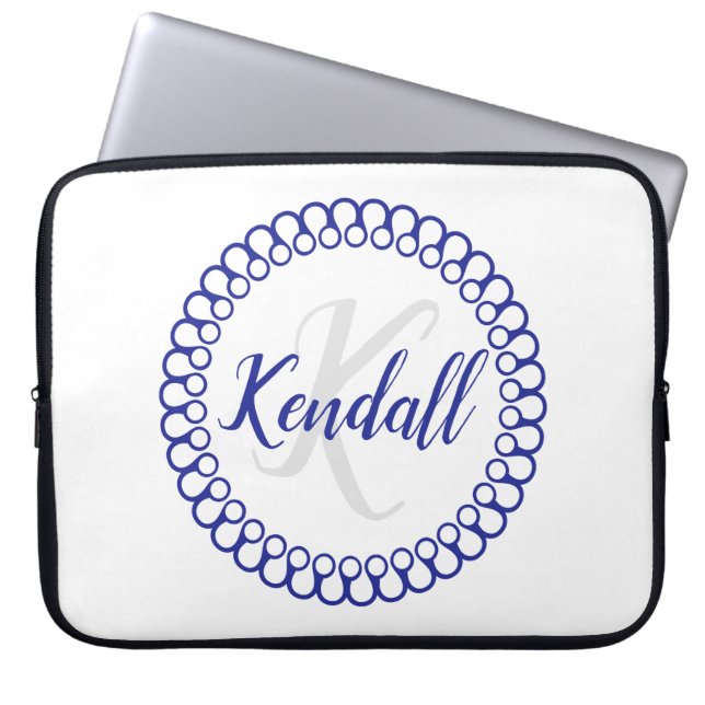 Blue Decorative Monogram Laptop Sleeve (Front)