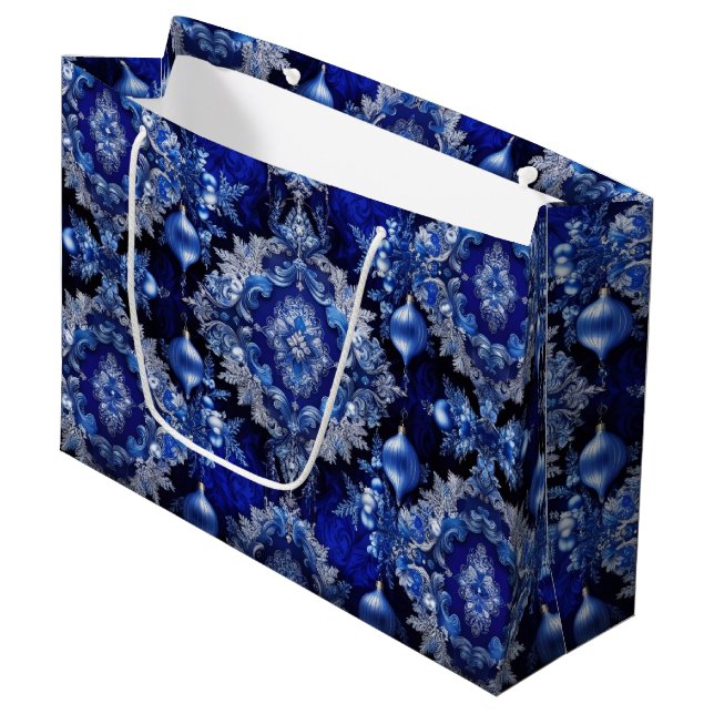 Blue Decorative Ornaments Holiday Gift Bag (Front Angled)