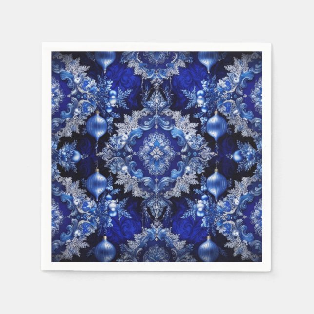 Blue Decorative Ornaments Holiday Paper Napkin (Front)