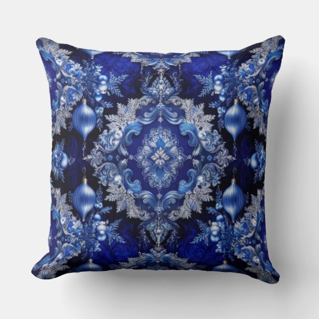Blue Decorative Ornaments Holiday Throw Pillow (Front)