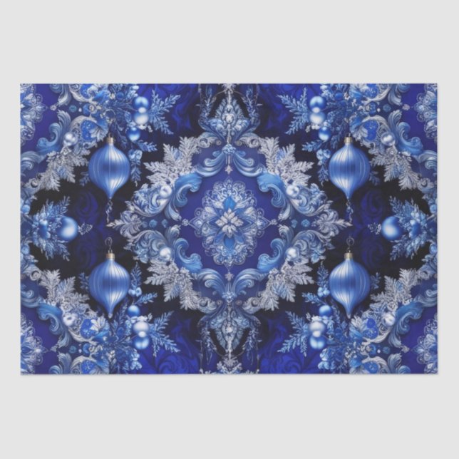 Blue Decorative Ornaments Holiday Tissue Paper (Front)