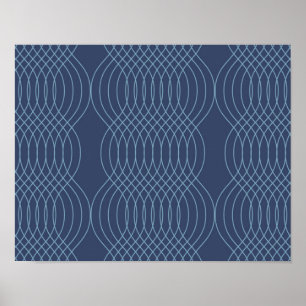 Blue, decorative, simple, modern, trendy wavy art poster