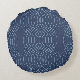 Blue, decorative, simple, modern, trendy wavy art round cushion