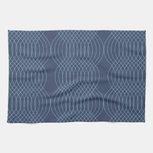 Blue, decorative, simple, modern, trendy wavy art tea towel