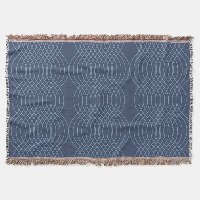 Blue, decorative, simple, modern, trendy wavy art throw blanket (Front)