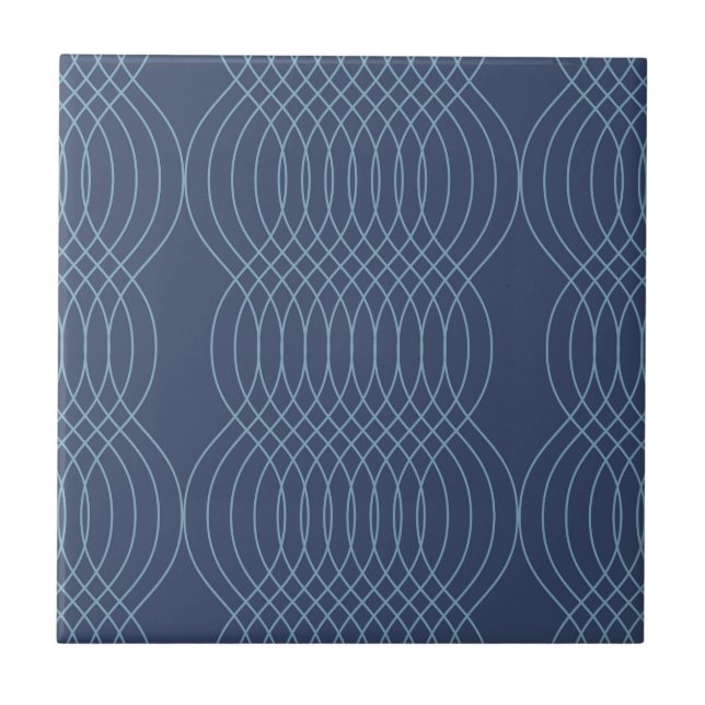 Blue, decorative, simple, modern, trendy wavy art tile (Front)