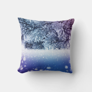 Blue Decorative Snow Glitter Merry Christmas Cushion