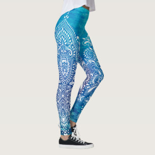Blue Deep Ocean Background White Ornament Leggings
