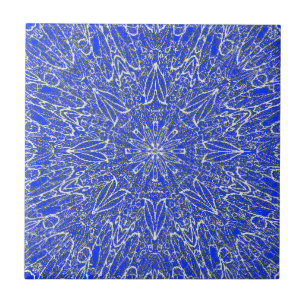 Blue deep white gold geometric star wheel design  tile