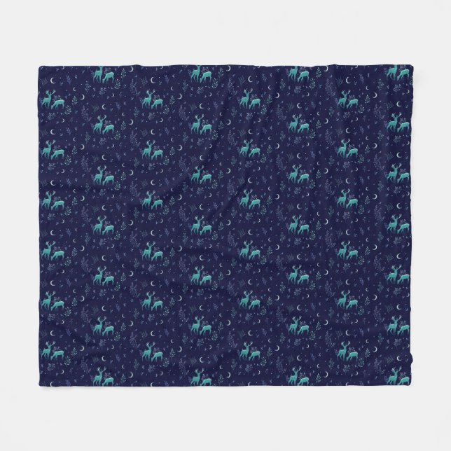 Blue Deer Fleece Blanket (Front (Horizontal))