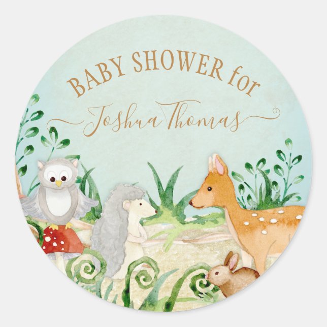 Blue Deer Fox Owl Woodland Forest Animal Foliage Classic Round Sticker (Front)