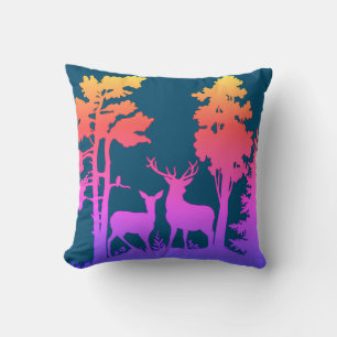 Blue Deer in The Wood Silhouette Christmas Cushion