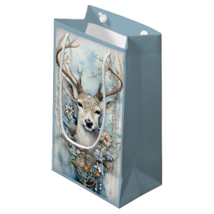 Blue Deer Wearing Floral Wreath Small Gift Bag
