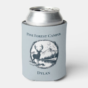 Blue Deer Woods & Mountains Custom Text & Name Can Cooler