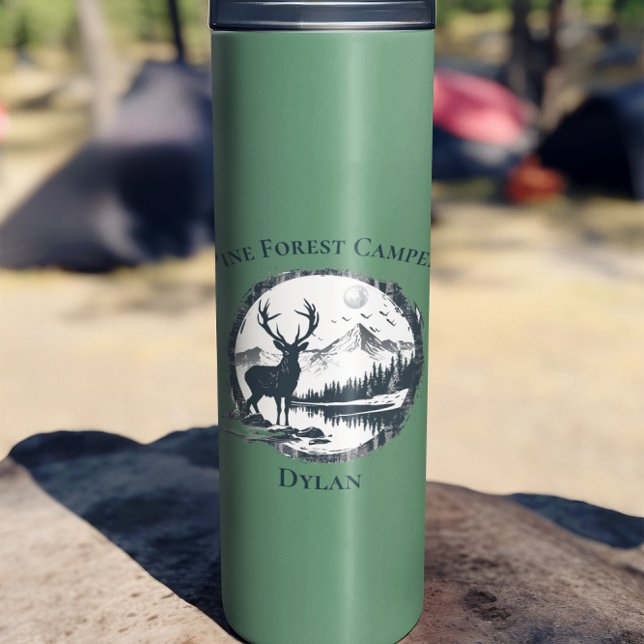 Blue Deer Woods & Mountains Custom Text & Name Thermal Tumbler (Creator Uploaded)
