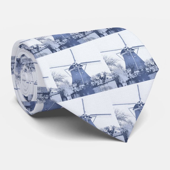 Blue Delft Dutch Windmill, Tie (Rolled)