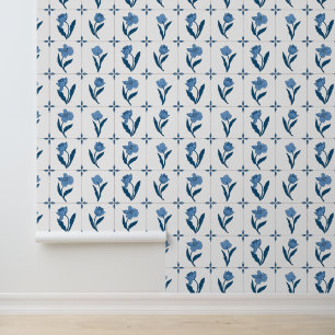 Blue Delft Floral Tile Pattern Wallpaper