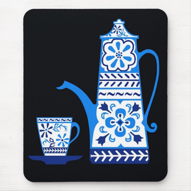 Blue delft, folk art coffee/tea pot mouse mat (Front)