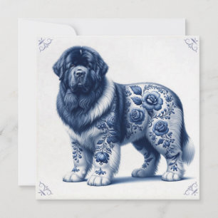 Blue Delft Landseer Newfoundland Invitation