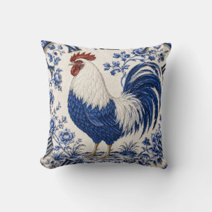 Blue Delft Rooster Farmhouse Cushion