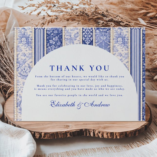 Blue Delft Tile Patchwork Wedding Thank You Card (Creator Uploaded)