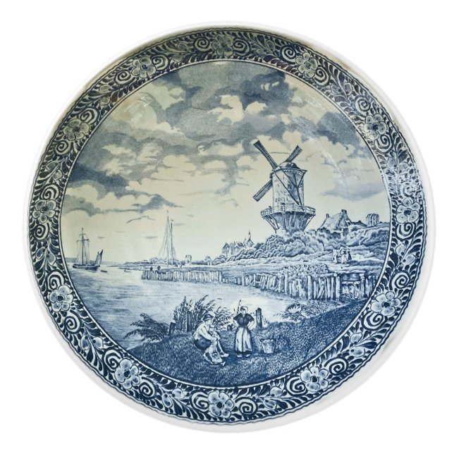 Blue Delft Windmill Dutch Plate Ceramic Knob (Front)