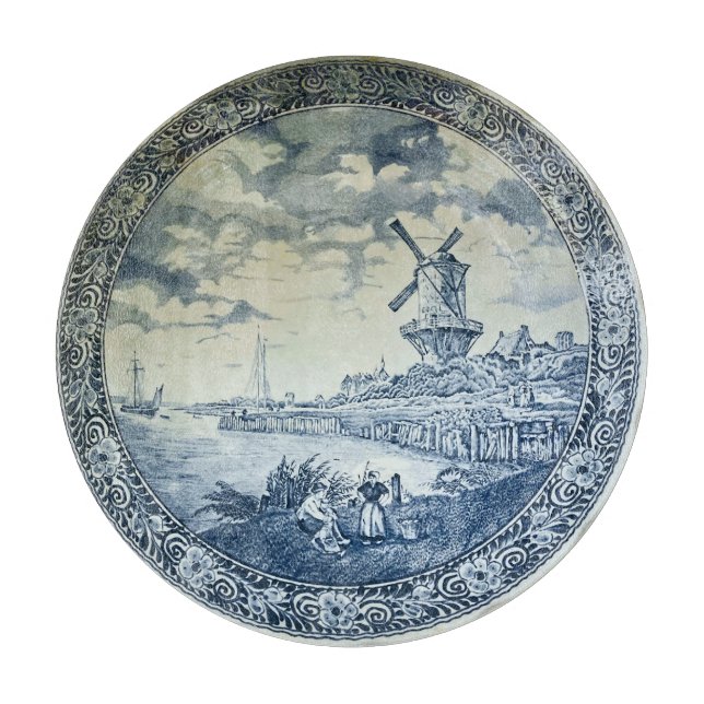 Blue Delft Windmill Dutch Plate Cutting Board (Front)