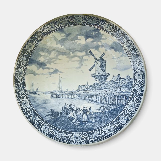 Blue Delft Windmill Dutch Plate Magnet (Front)