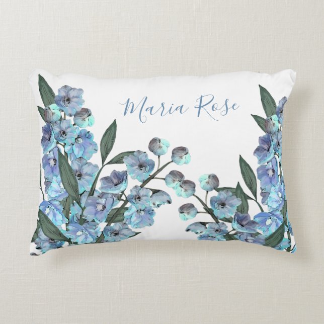 Blue Delphinium Decorative Cushion (Front)