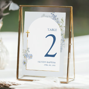 Blue Delphinium Floral Boy Baptism Table Number