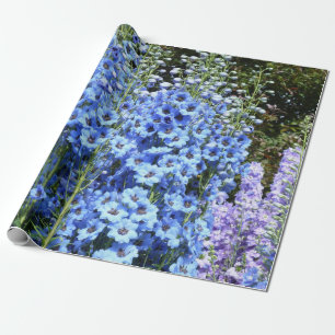 Blue Delphinium Floral Flowers Garden Nature Wrapping Paper
