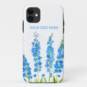 Blue delphinium floral watercolor elegant rustic iPhone 11 case