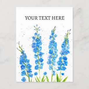 Blue delphinium floral watercolor elegant rustic postcard
