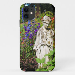 Blue delphinium flower garden and goddess statue iPhone 11 case