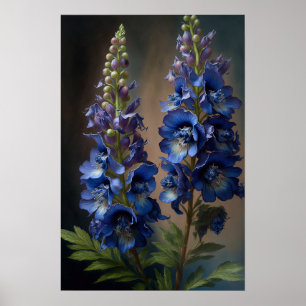 Blue Delphinium Flowers Art Print Poster