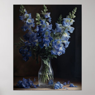 Blue Delphinium Flowers Art Print Poster