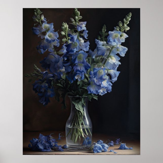 Blue Delphinium Flowers Art Print Poster (Front)