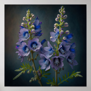 Blue Delphinium Flowers Art Print Poster