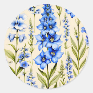 Blue Delphinium Flowers Botanical Classic Round Sticker