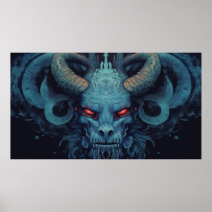 Blue demon with horns poster