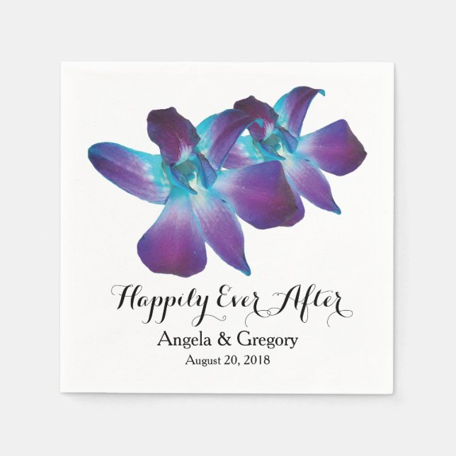 Blue Dendrobium Orchid Happily Ever After Wedding Napkin (Front)