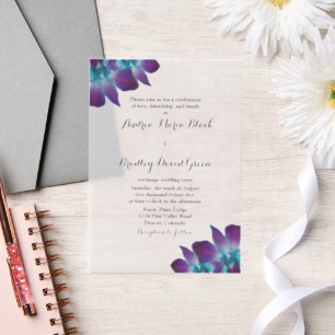 Blue Dendrobium Orchid Vellum Wedding Invitation