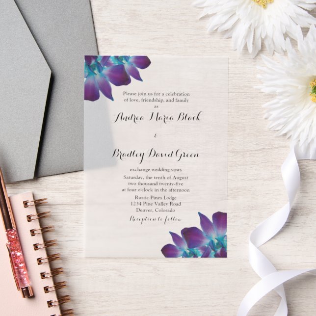 Blue Dendrobium Orchid Vellum Wedding Invitation (Wedding)