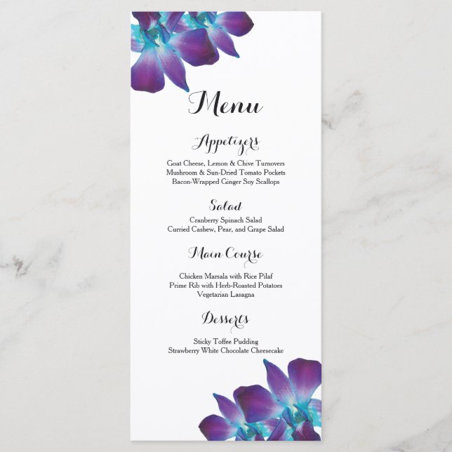 Blue Dendrobium Orchid Wedding Menu (Front)