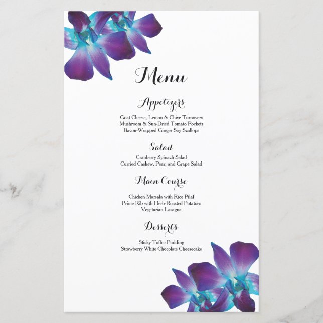 Blue Dendrobium Orchid Wedding Menu (Front)