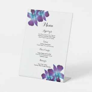 Blue Dendrobium Orchid Wedding Menu Pedestal Sign
