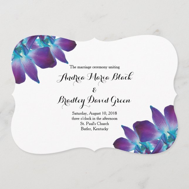 Blue Dendrobium Orchid Wedding Program Programme (Front)