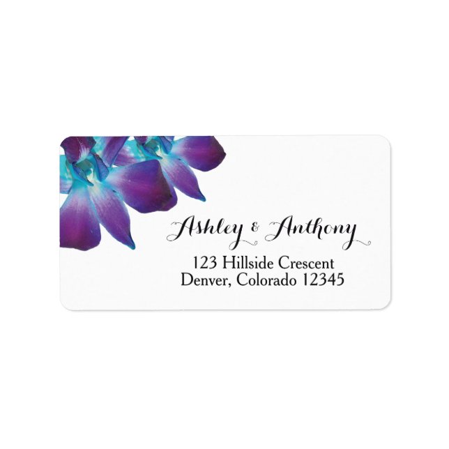 Blue Dendrobium Orchid Wedding Return Address Label (Front)