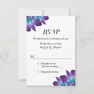 Blue Dendrobium Orchid Wedding RSVP Card