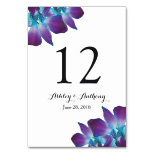 Blue Dendrobium Orchid Wedding Table Number